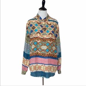 Johnny Was Silk Mixed Color Print button down Size Small